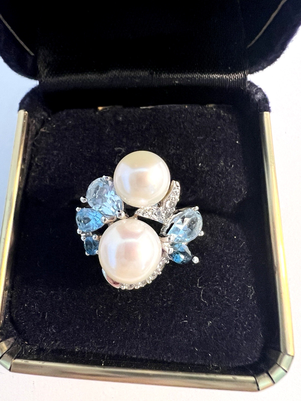 Amour Sterling Silver Fresh Water Pearl Topaz & White Sapphire Cocktail Ring